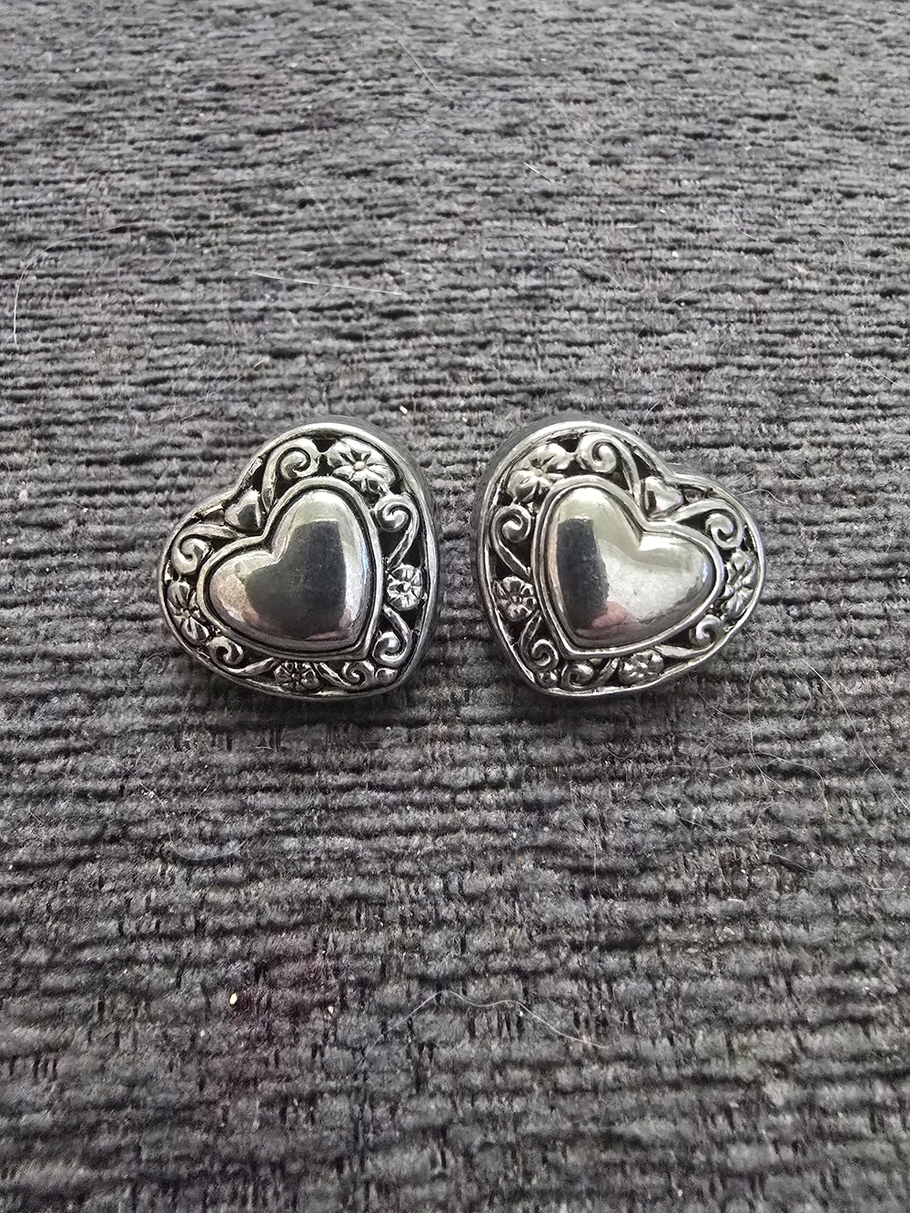 Silver Heart Filigree Earrings